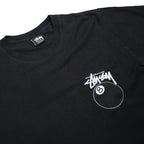 STUSSY 8 Ball Mens Black Graphic T-Shirt M Short Sleeve Crew Neck Cotton