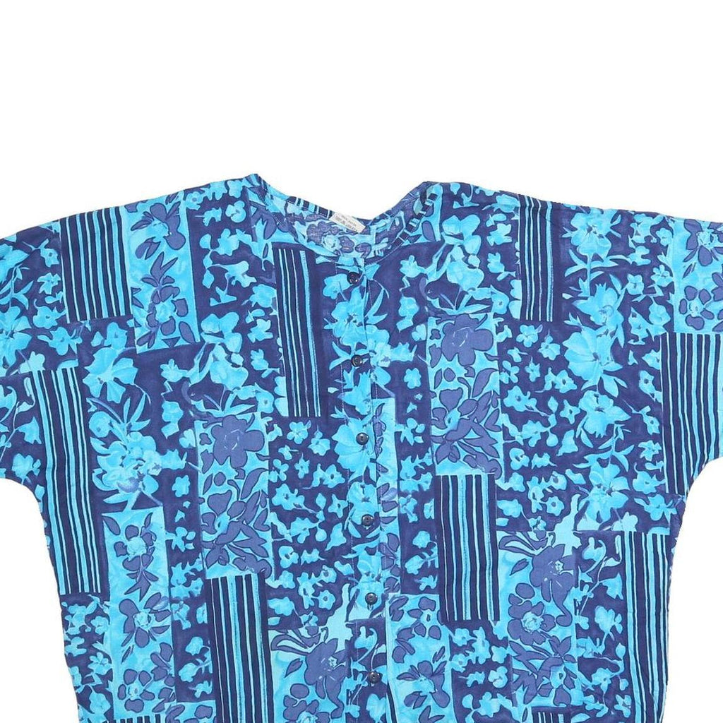 MAN GO Womens Blue Printed Blouse Short Sleeve Round Neck XL Lightweight