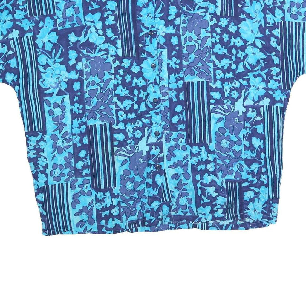 MAN GO Womens Blue Printed Blouse Short Sleeve Round Neck XL Lightweight