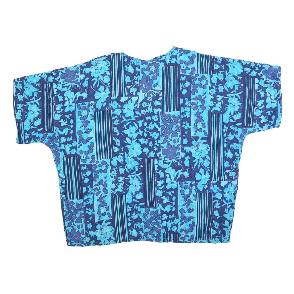 MAN GO Womens Blue Printed Blouse Short Sleeve Round Neck XL Lightweight