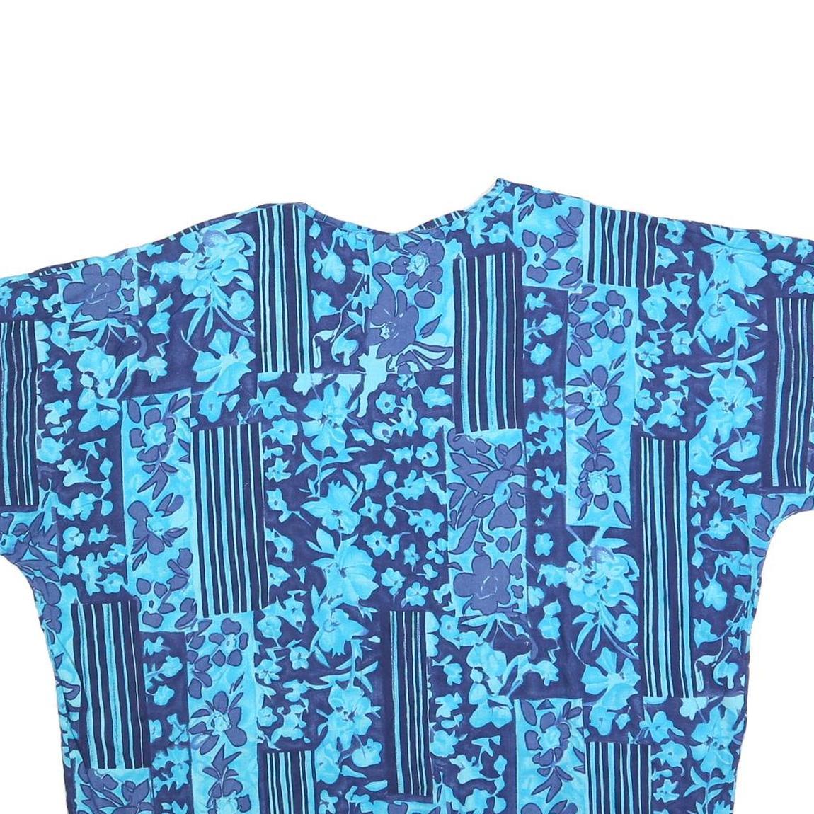 MAN GO Womens Blue Printed Blouse Short Sleeve Round Neck XL Lightweight
