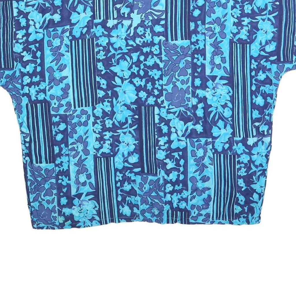 MAN GO Womens Blue Printed Blouse Short Sleeve Round Neck XL Lightweight