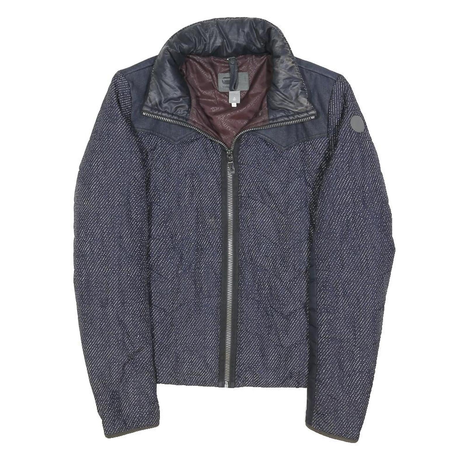 G-STAR Womens Blue Zip Jacket M Polyester Blend Tweed Casual Lightweight