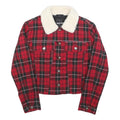 TALLY WEIJL Womens Red Black Check Button Cotton Jacket S Sherpa Collar Stylish