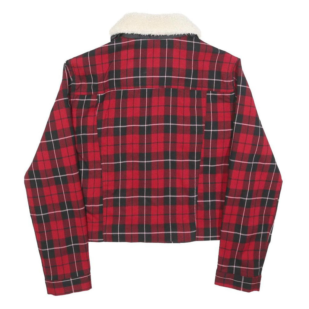 TALLY WEIJL Womens Red Black Check Button Cotton Jacket S Sherpa Collar Stylish