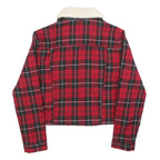 TALLY WEIJL Womens Red Black Check Button Cotton Jacket S Sherpa Collar Stylish