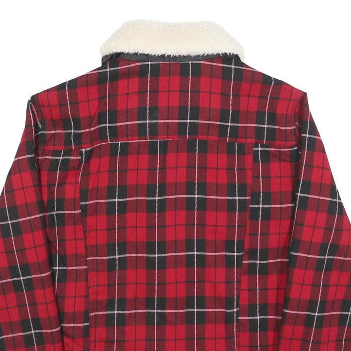 TALLY WEIJL Womens Red Black Check Button Cotton Jacket S Sherpa Collar Stylish
