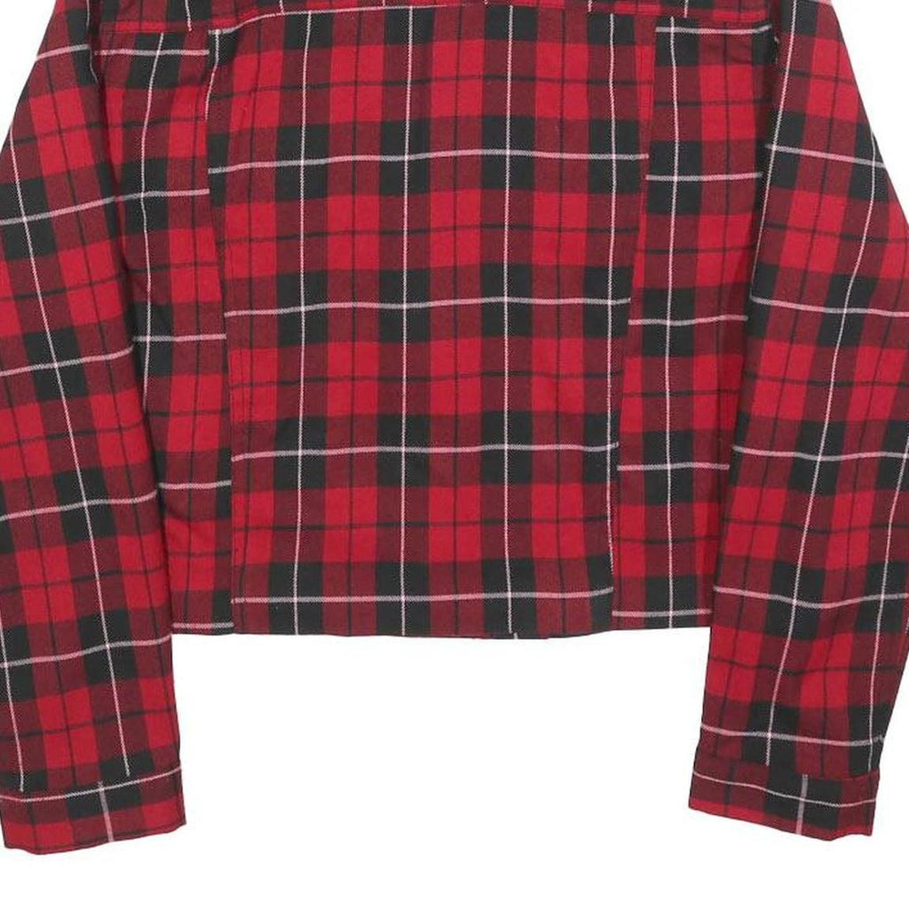 TALLY WEIJL Womens Red Black Check Button Cotton Jacket S Sherpa Collar Stylish