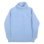 REISS Womens Blue Plain Wool Blend Chunky Knit Roll Neck Jumper S Stylish Soft