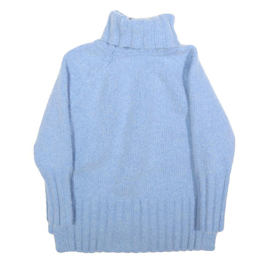 REISS Womens Blue Plain Wool Blend Chunky Knit Roll Neck Jumper S Stylish Soft