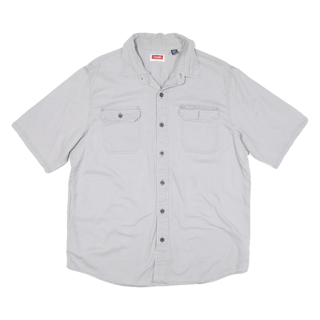 WRANGLER Mens Grey Cotton Blend Shirt L Casual Button Pocket Classic