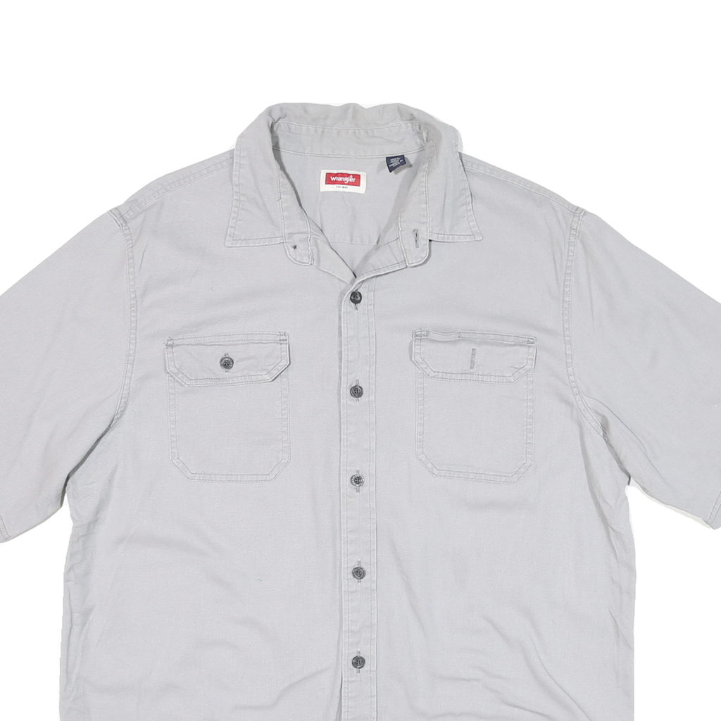 WRANGLER Mens Grey Cotton Blend Shirt L Casual Button Pocket Classic