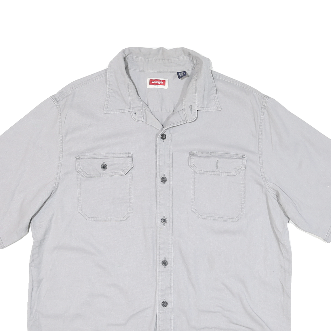 WRANGLER Mens Grey Cotton Blend Shirt L Casual Button Pocket Classic