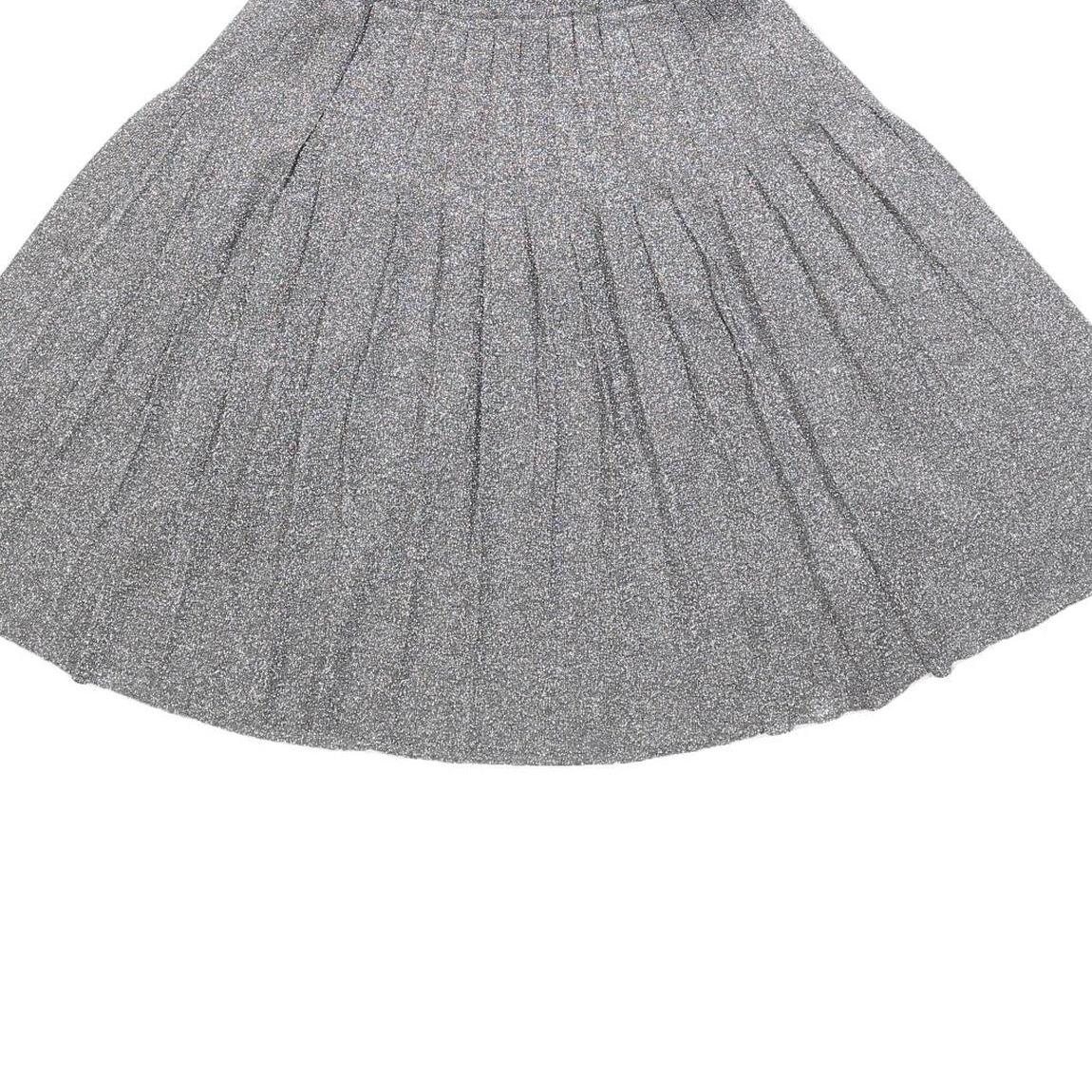 LEVI'S Womens Grey Metallic Pleated Midi Polyester Blend Skirt XS Elegant