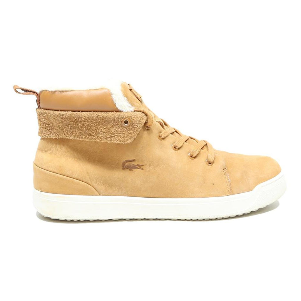 LACOSTE Womens Ankle Boots Leather Beige UK 5 Fur Lined Casual Lace-Up
