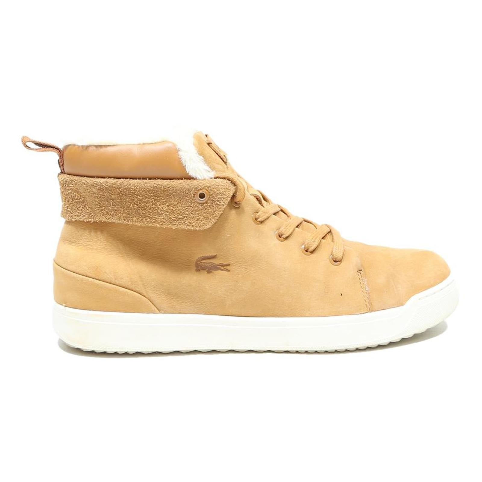 LACOSTE Womens Ankle Boots Leather Beige UK 5 Fur Lined Casual Lace-Up