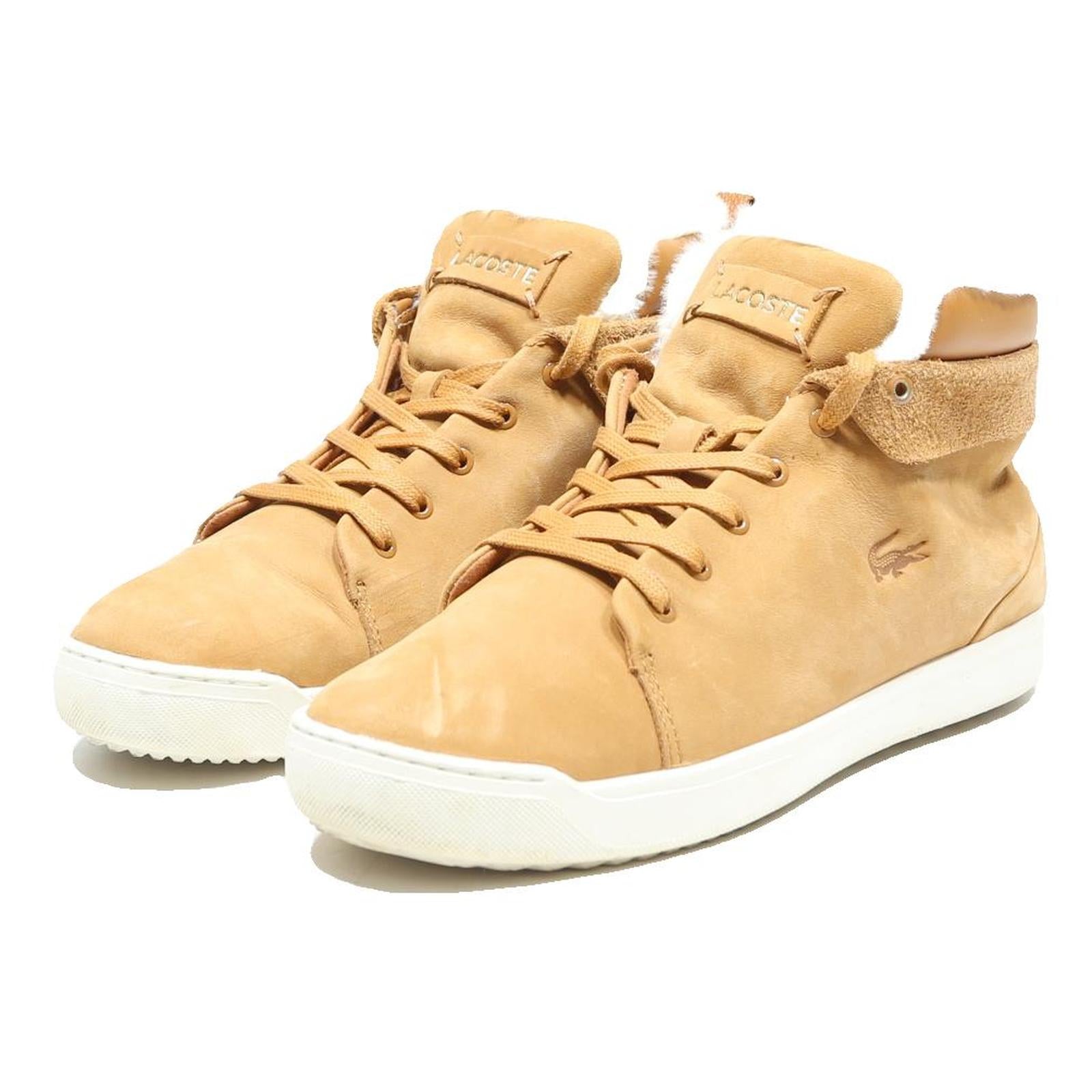 LACOSTE Womens Ankle Boots Leather Beige UK 5 Fur Lined Casual Lace-Up