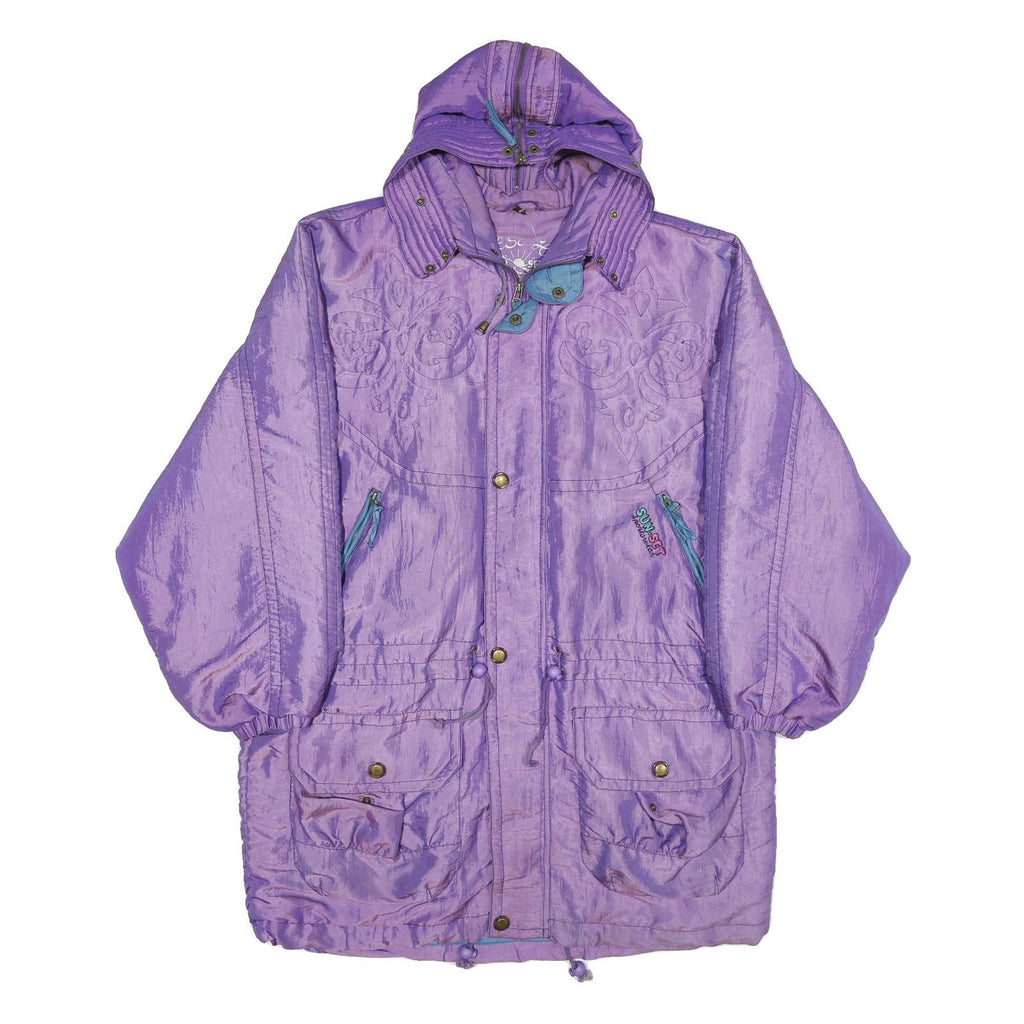 SUN SET Womens Purple Lightweight Hooded Jacket L Polyamide Blend Plain Zip