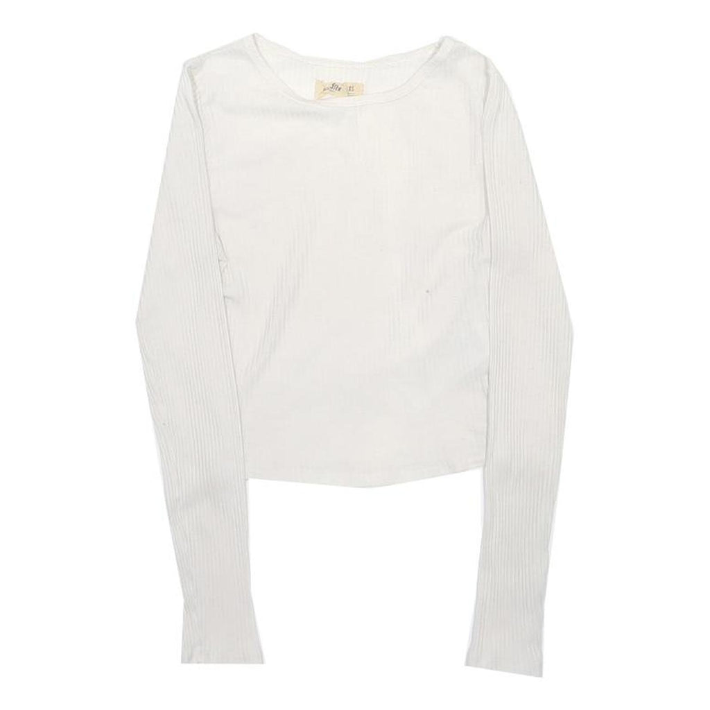HOLLISTER Girls White Long Sleeve Crew Neck T-Shirt XS Ribbed Cotton Blend