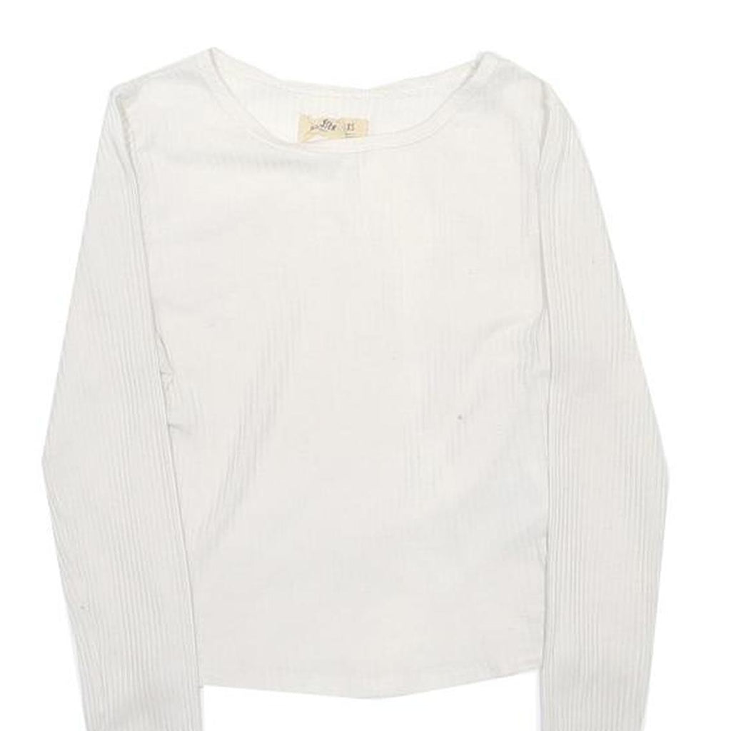 HOLLISTER Girls White Long Sleeve Crew Neck T-Shirt XS Ribbed Cotton Blend