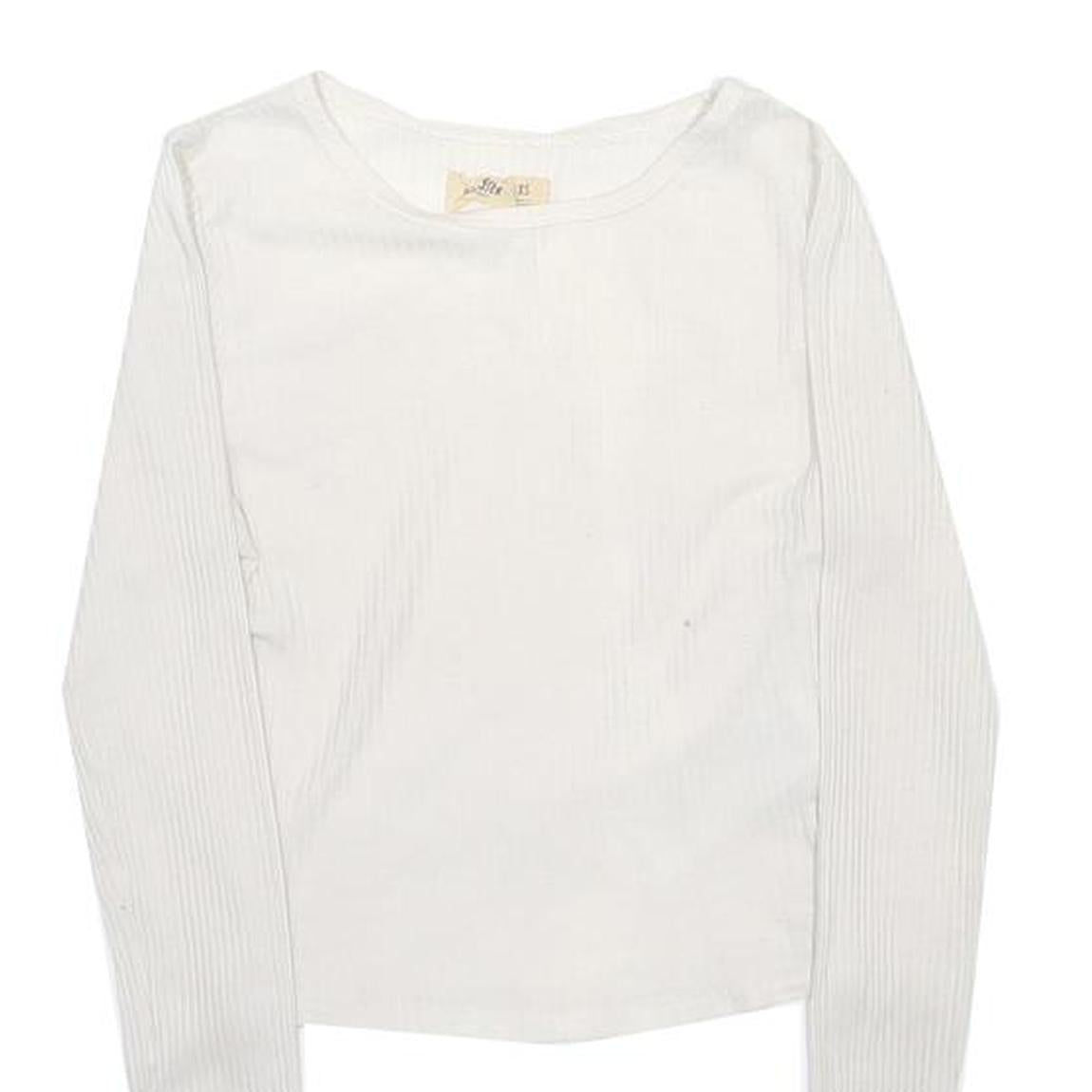 HOLLISTER Girls White Long Sleeve Crew Neck T-Shirt XS Ribbed Cotton Blend