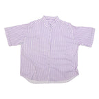 Womens White & Purple Striped Shirt XL Cotton Blend Casual Boxy Fit Short Sleeve