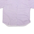 Womens White & Purple Striped Shirt XL Cotton Blend Casual Boxy Fit Short Sleeve