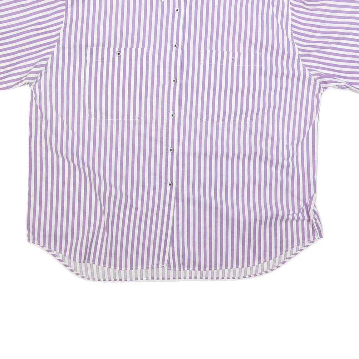Womens White & Purple Striped Shirt XL Cotton Blend Casual Boxy Fit Short Sleeve