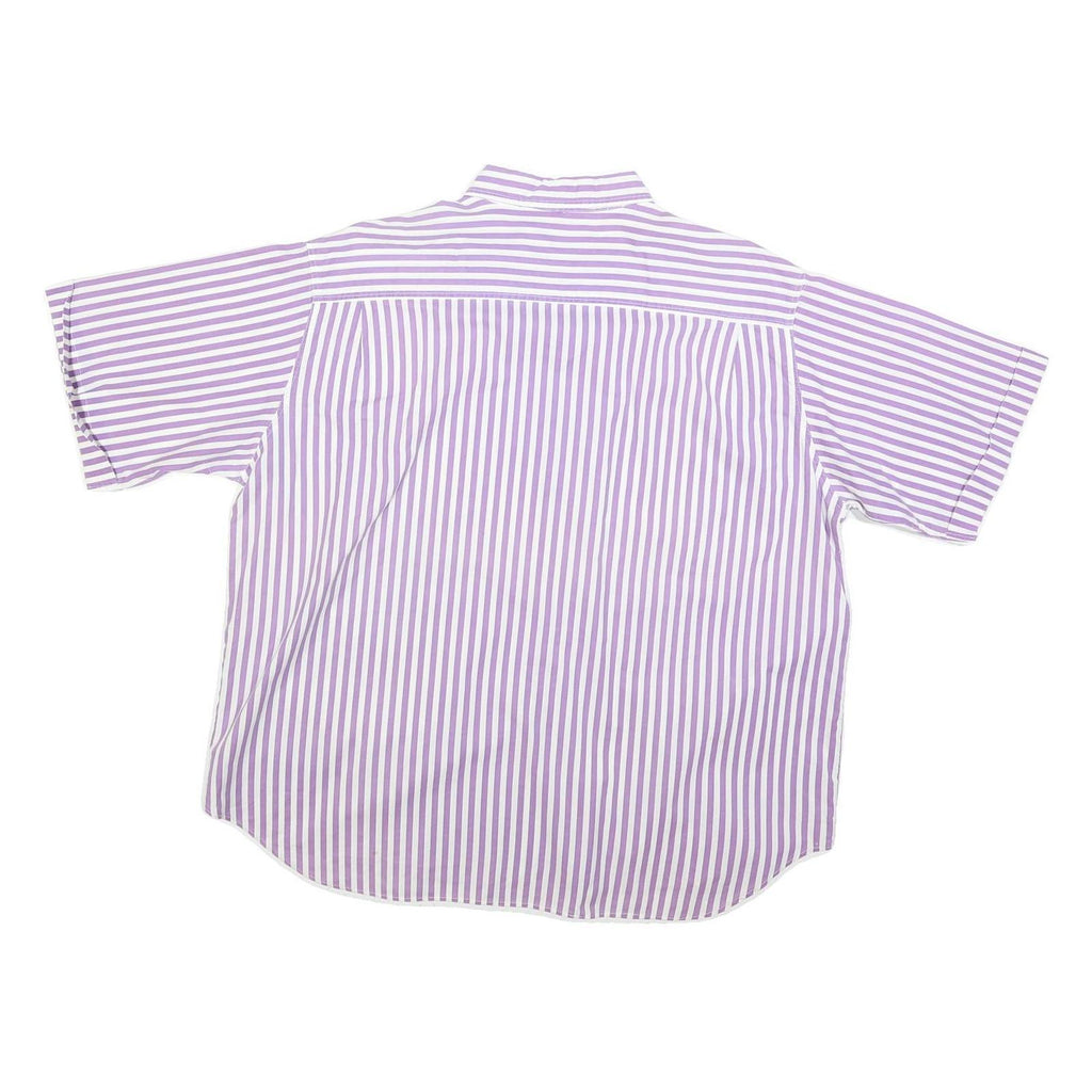 Womens White & Purple Striped Shirt XL Cotton Blend Casual Boxy Fit Short Sleeve