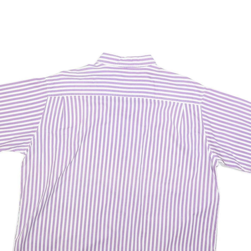 Womens White & Purple Striped Shirt XL Cotton Blend Casual Boxy Fit Short Sleeve