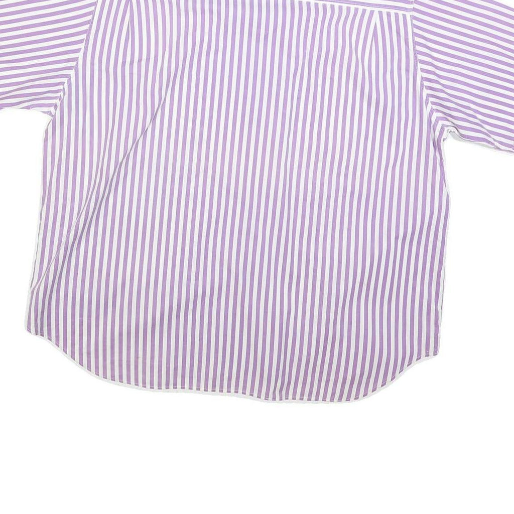 Womens White & Purple Striped Shirt XL Cotton Blend Casual Boxy Fit Short Sleeve
