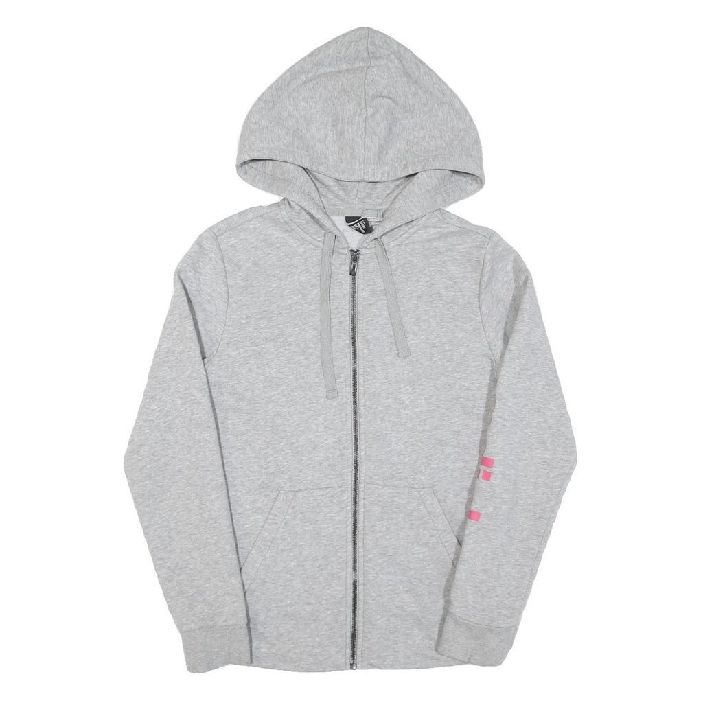 ADIDAS Womens Grey Hoodie Zip Up XS Pink Sleeve Logo Casual Zip Hoodie