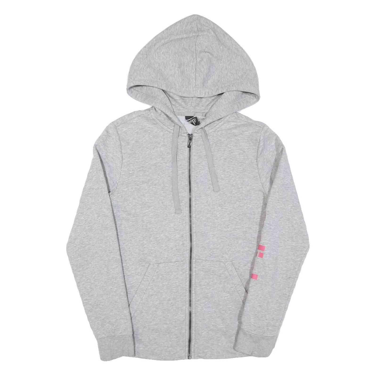 ADIDAS Womens Grey Hoodie Zip Up XS Pink Sleeve Logo Casual Zip Hoodie