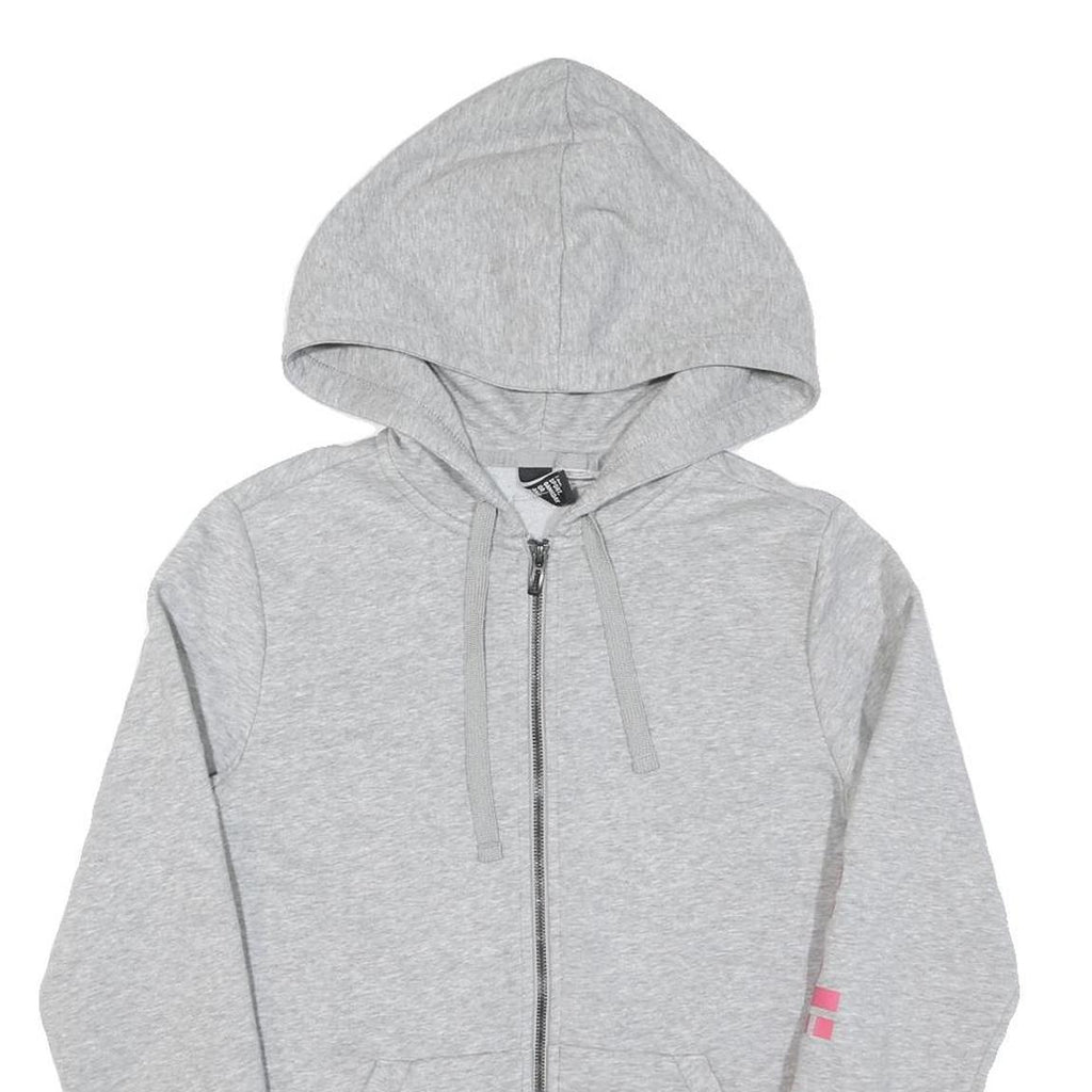 ADIDAS Womens Grey Hoodie Zip Up XS Pink Sleeve Logo Casual Zip Hoodie