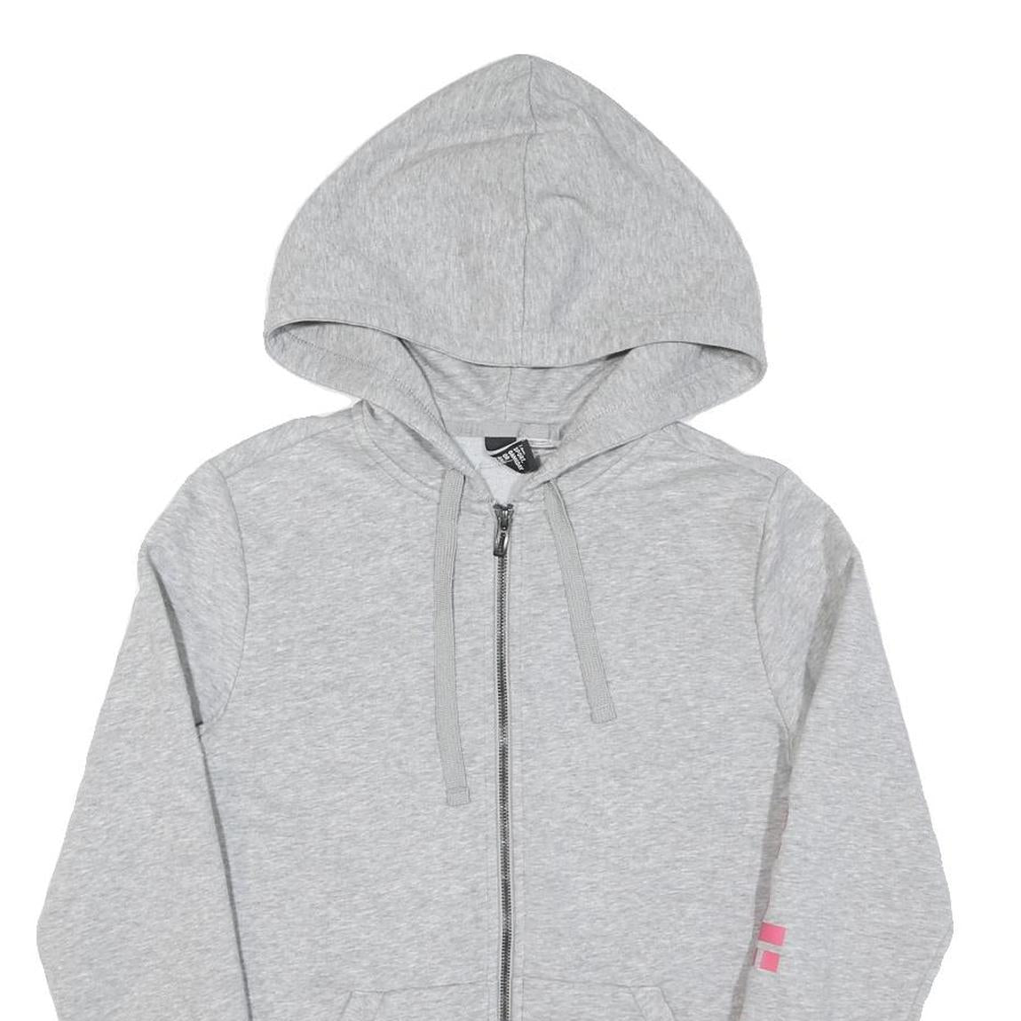 ADIDAS Womens Grey Hoodie Zip Up XS Pink Sleeve Logo Casual Zip Hoodie