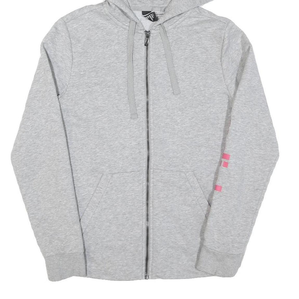 ADIDAS Womens Grey Hoodie Zip Up XS Pink Sleeve Logo Casual Zip Hoodie