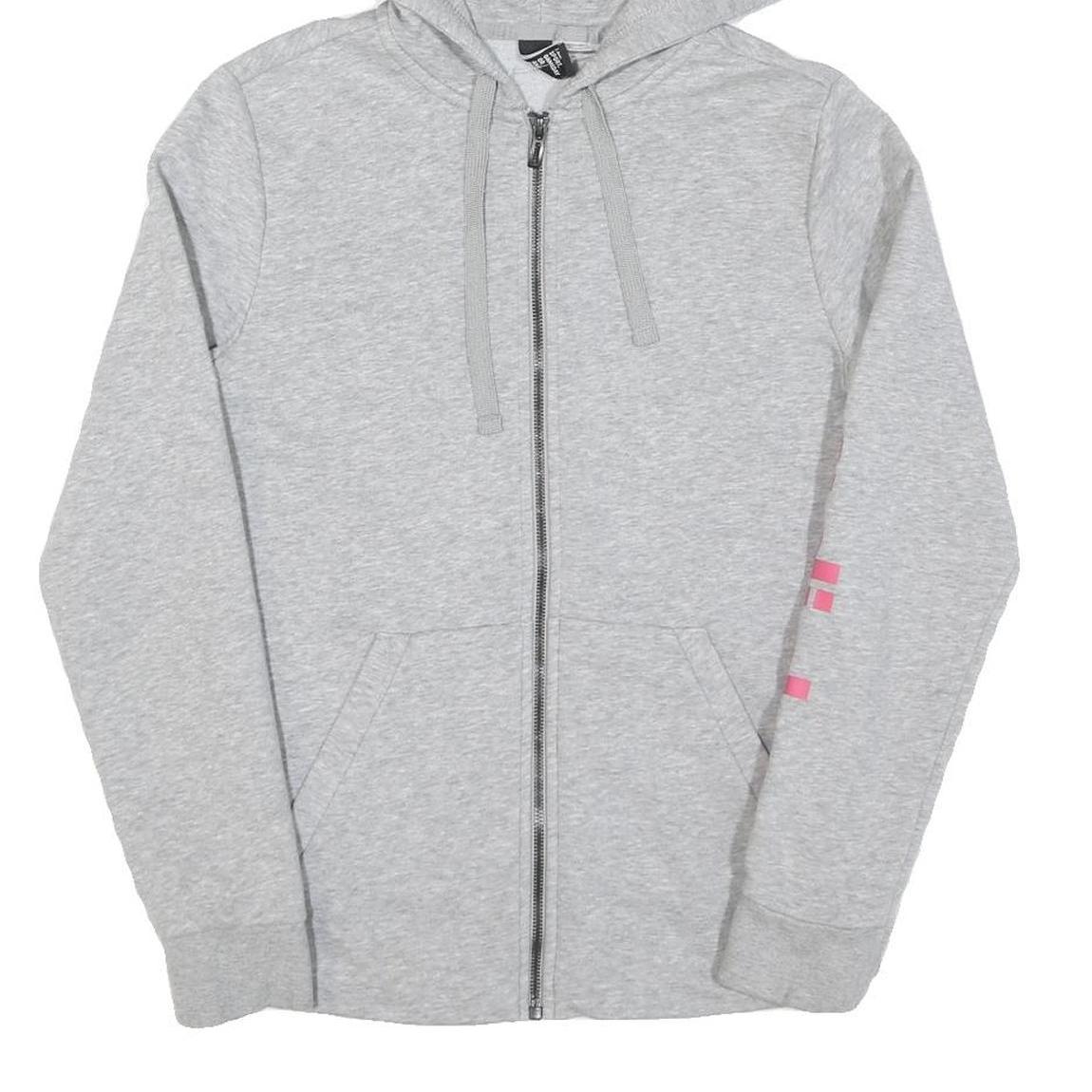ADIDAS Womens Grey Hoodie Zip Up XS Pink Sleeve Logo Casual Zip Hoodie