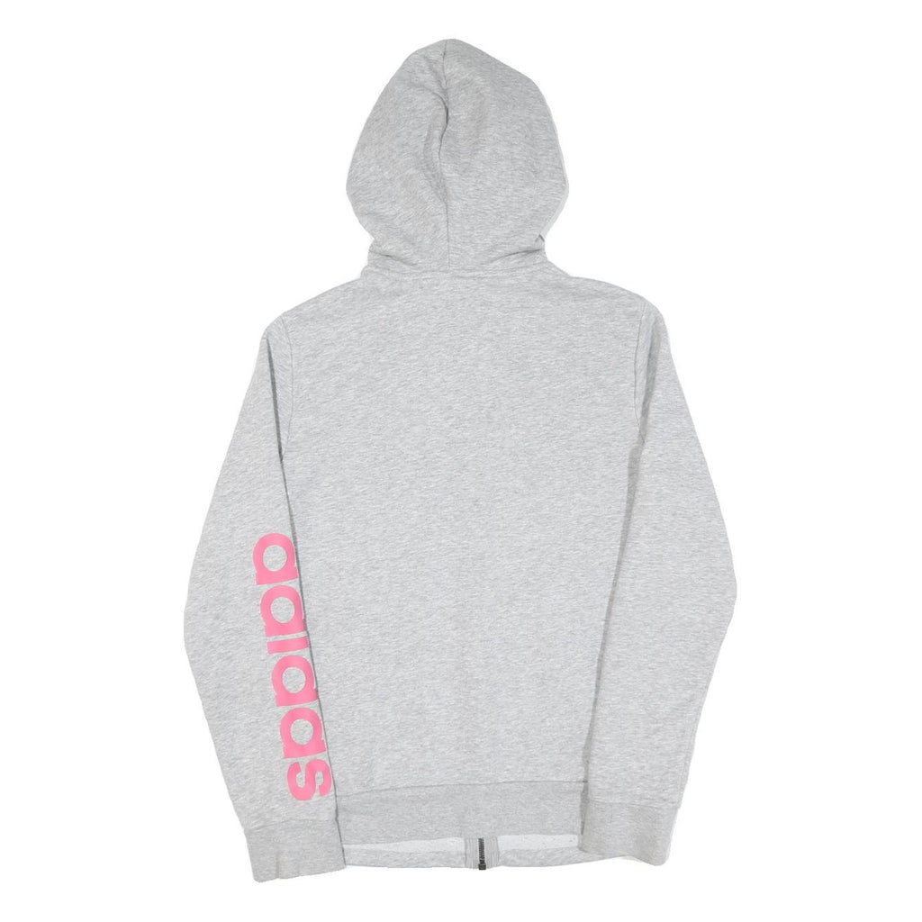 ADIDAS Womens Grey Hoodie Zip Up XS Pink Sleeve Logo Casual Zip Hoodie