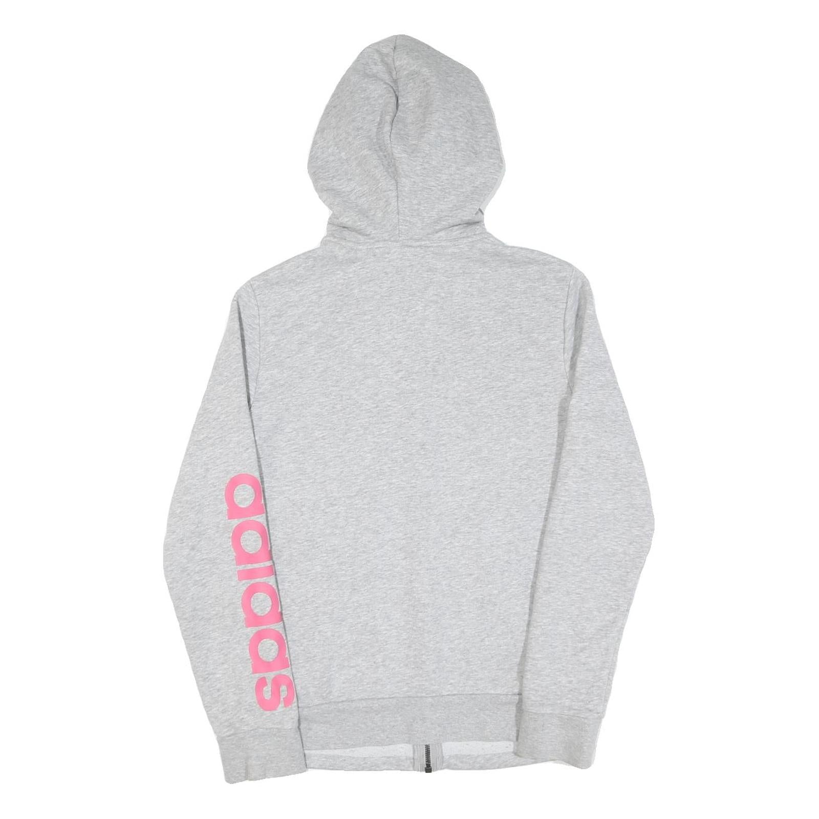 ADIDAS Womens Grey Hoodie Zip Up XS Pink Sleeve Logo Casual Zip Hoodie
