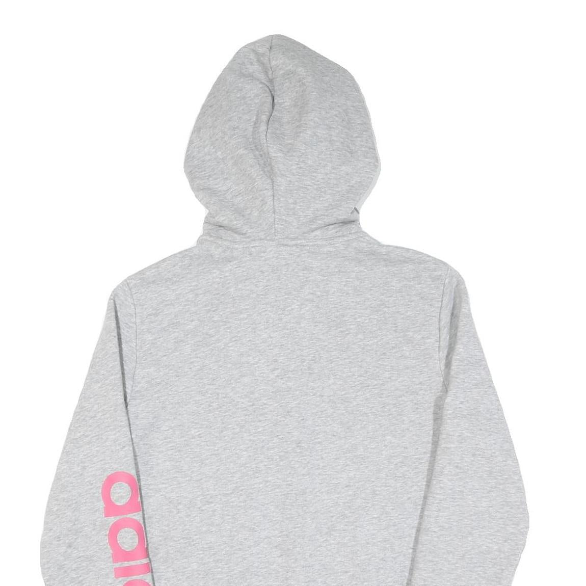 ADIDAS Womens Grey Hoodie Zip Up XS Pink Sleeve Logo Casual Zip Hoodie