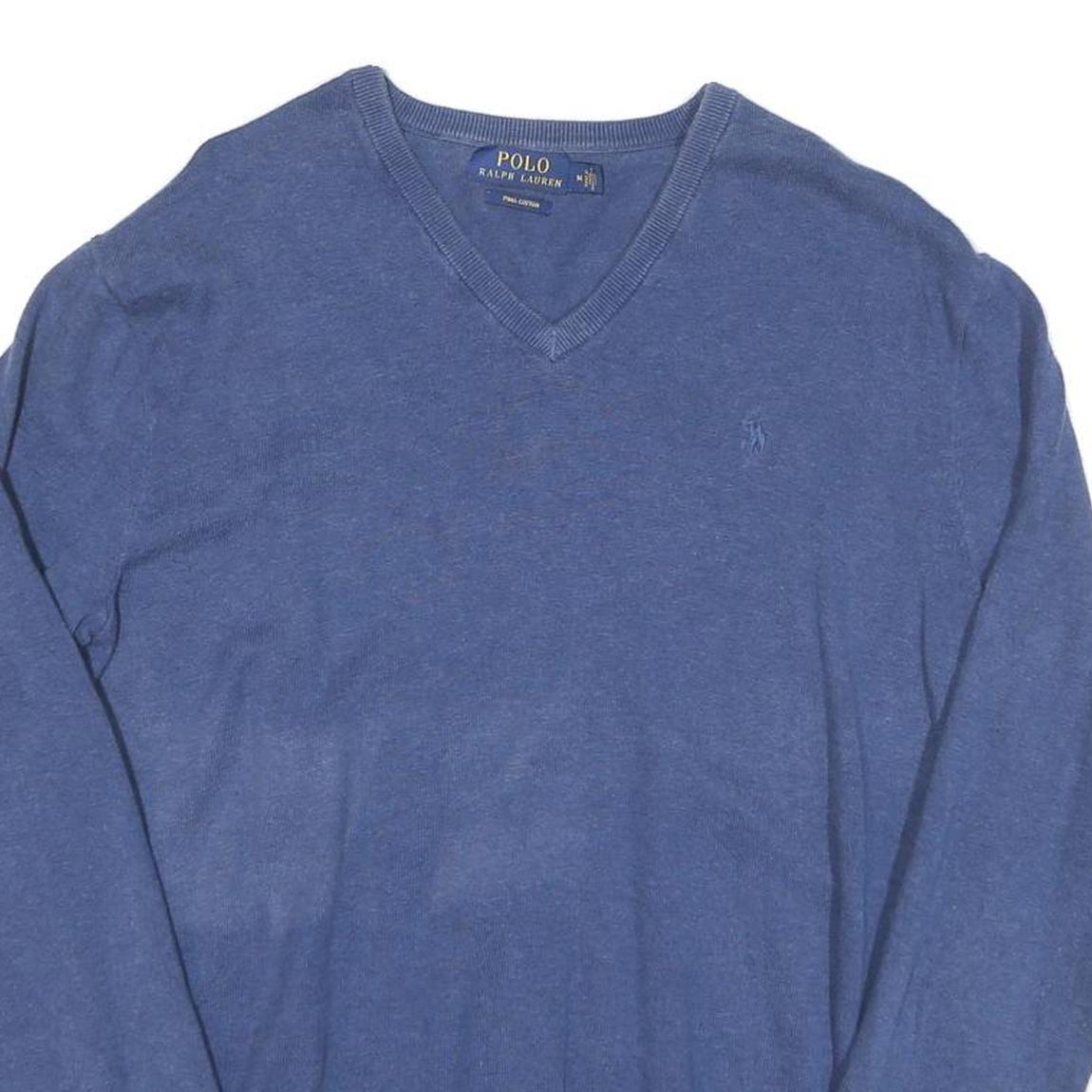 POLO RALPH LAUREN Mens Blue Cotton Blend Plain V Neck Basic Knit M Jumper
