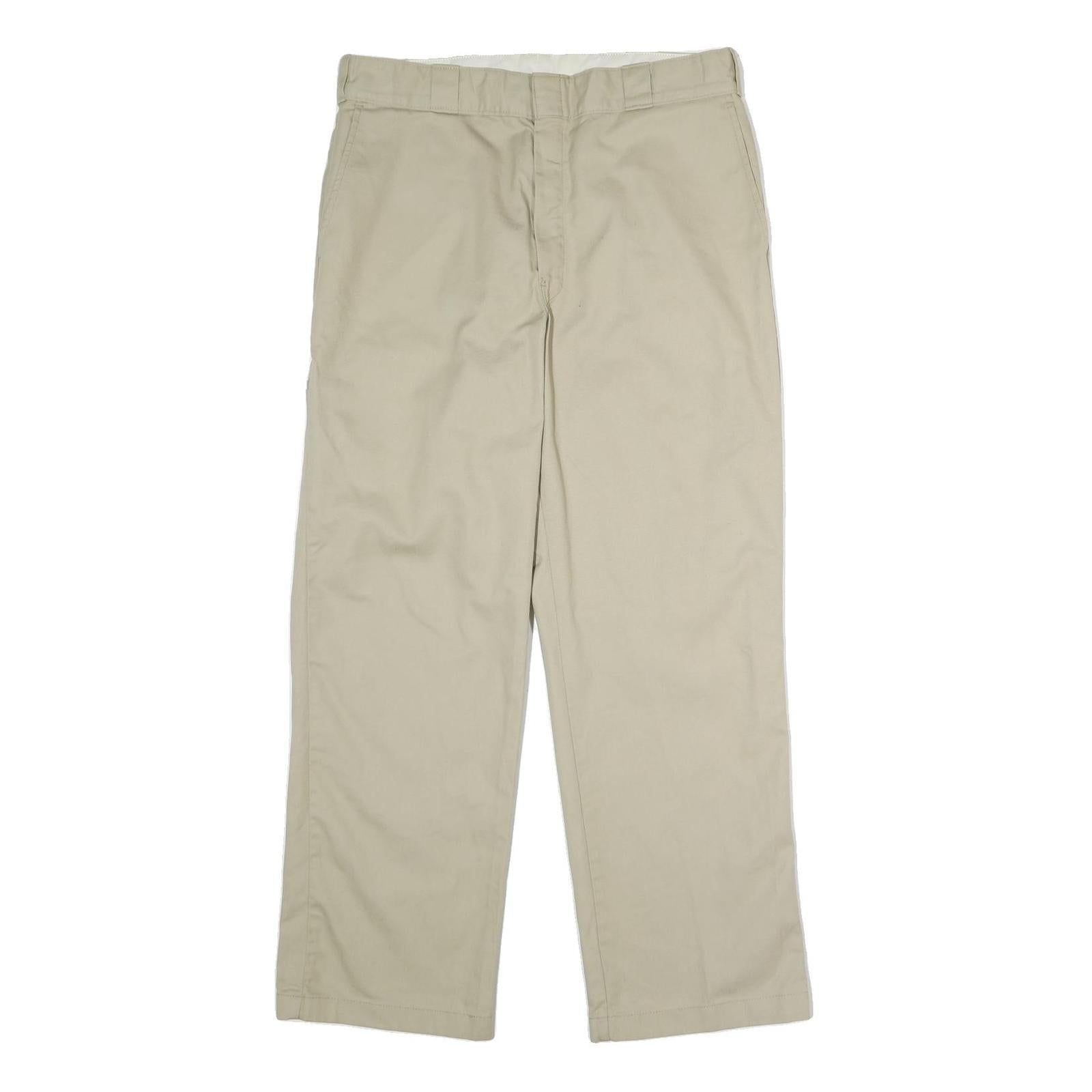DICKIES Mens Regular Fit Beige Polyester Blend Trousers W36 L30 Workwear Zip
