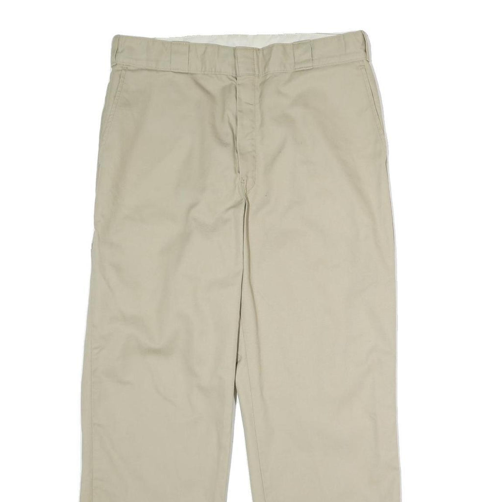 DICKIES Mens Regular Fit Beige Polyester Blend Trousers W36 L30 Workwear Zip