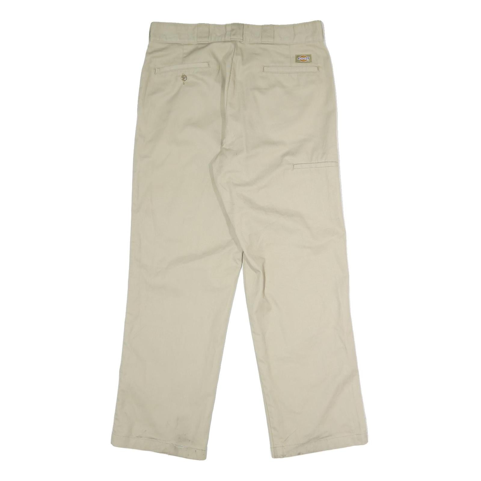 DICKIES Mens Regular Fit Beige Polyester Blend Trousers W36 L30 Workwear Zip