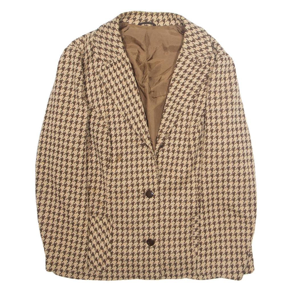 Womens Blazer Jacket Beige Wool Crazy Pattern L
