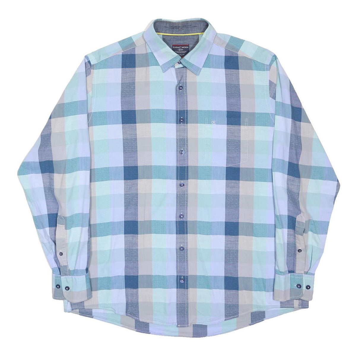 CASA MODA Mens Blue & Beige Check Shirt XL Cotton Blend Long Sleeve Casual