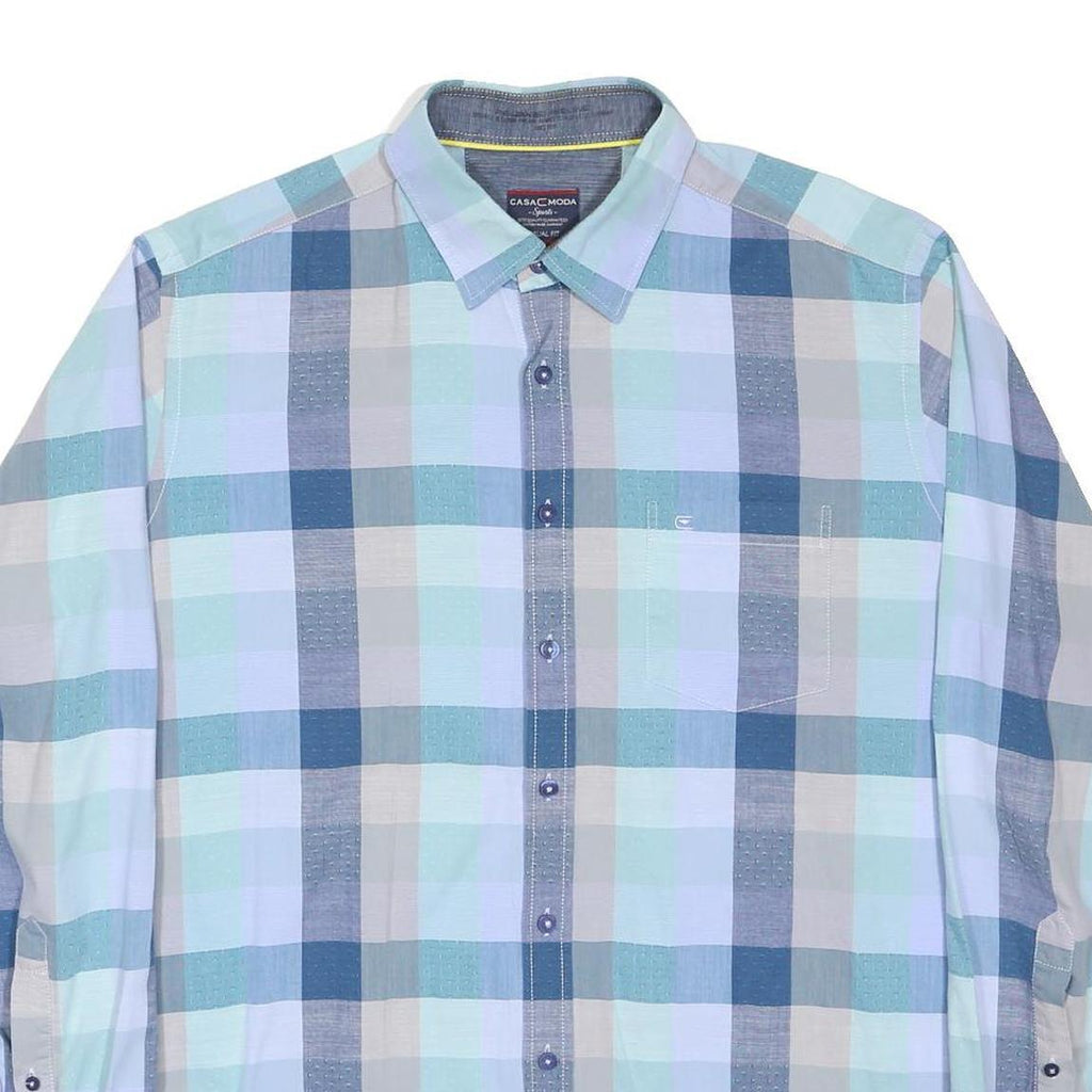 CASA MODA Mens Blue & Beige Check Shirt XL Cotton Blend Long Sleeve Casual