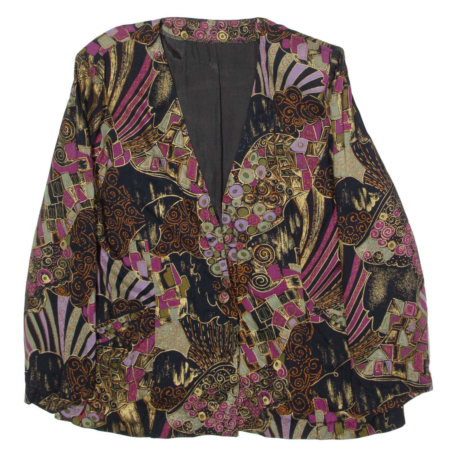 Womens Blazer Jacket Black 90s Crazy Pattern L