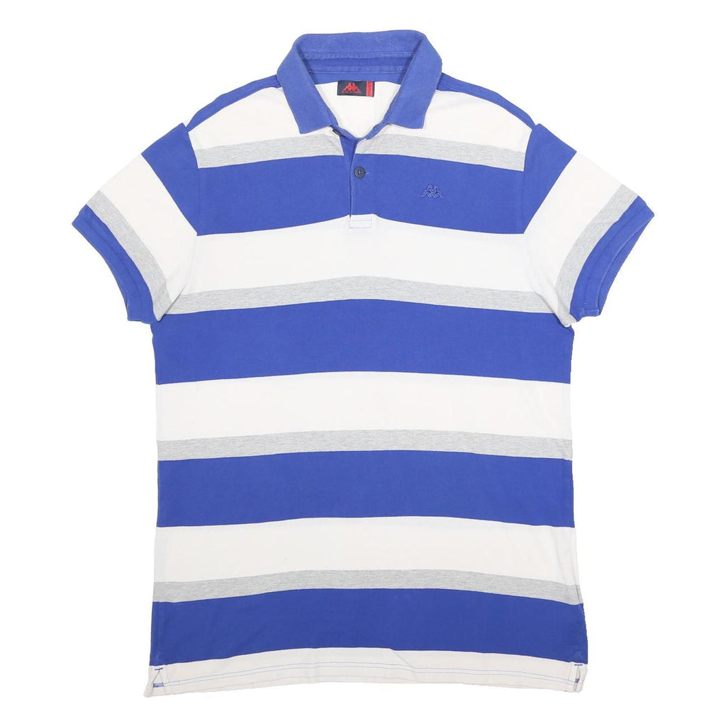 KAPPA Mens Blue White Grey Striped Short Sleeve Polo Shirt 3XL Cotton Casual
