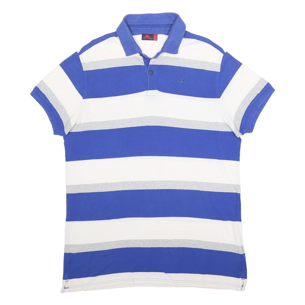 KAPPA Mens Blue White Grey Striped Short Sleeve Polo Shirt 3XL Cotton Casual